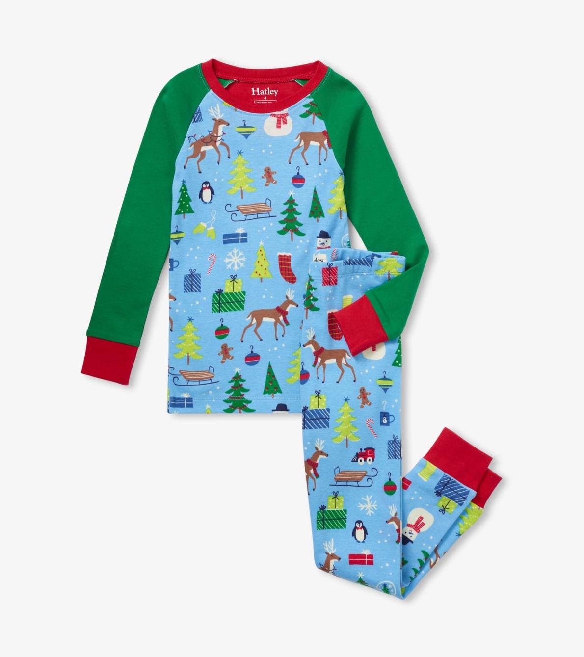 Hatley Sleepwear | Boys Blue Christmas Raglan Organic Cotton Pajama Set