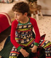 Hatley Sleepwear | Boys Navy Painted Fairisle Raglan Organic Cotton Pajama Set