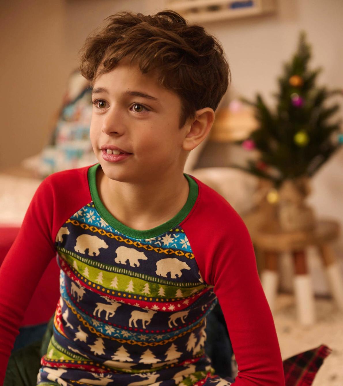 Hatley Sleepwear | Boys Navy Painted Fairisle Raglan Organic Cotton Pajama Set