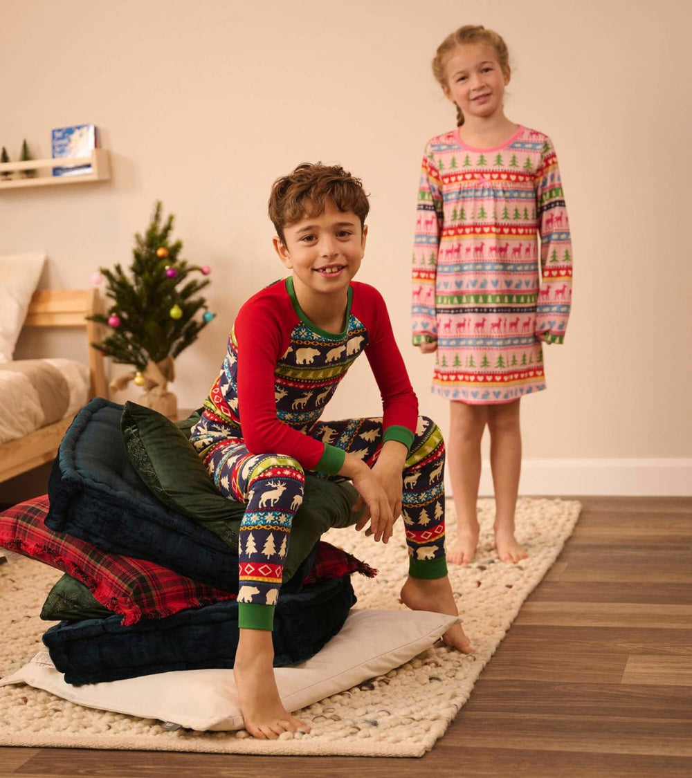 Hatley Sleepwear | Boys Navy Painted Fairisle Raglan Organic Cotton Pajama Set
