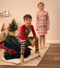 Hatley Sleepwear | Boys Navy Painted Fairisle Raglan Organic Cotton Pajama Set