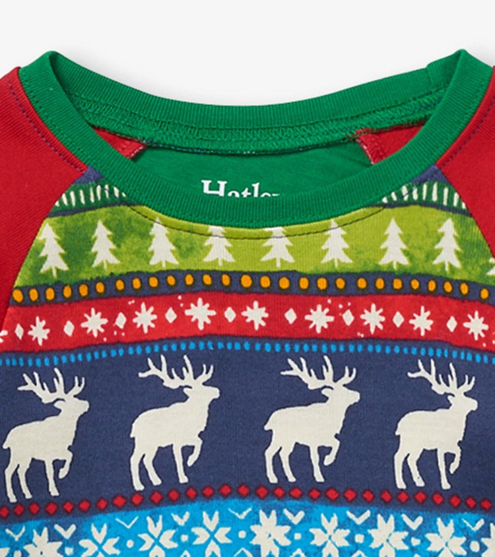 Hatley Sleepwear | Boys Navy Painted Fairisle Raglan Organic Cotton Pajama Set