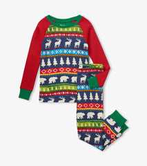 Hatley Sleepwear | Boys Navy Painted Fairisle Raglan Organic Cotton Pajama Set