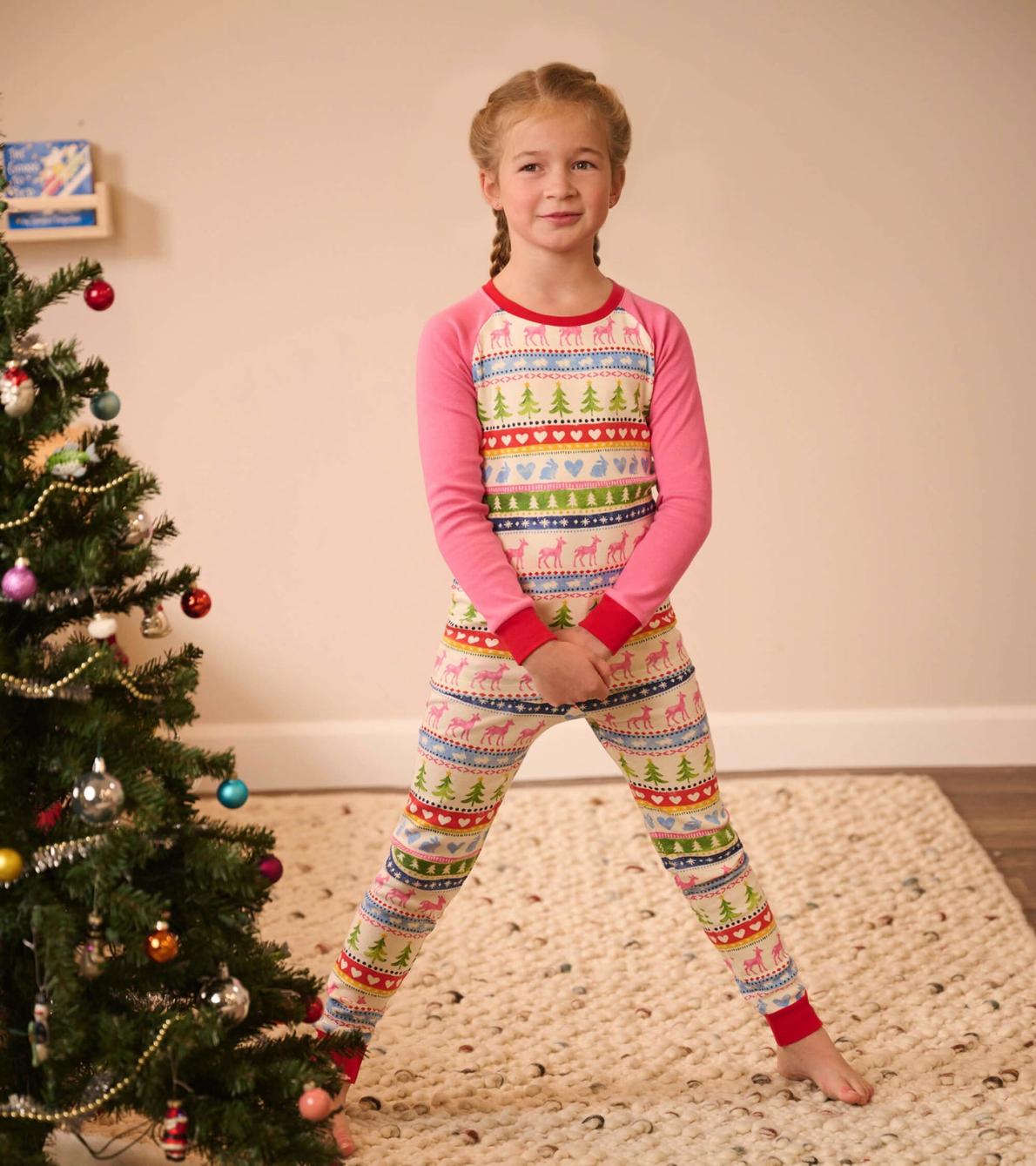 Hatley Sleepwear | Girls Cream Painted Fair Isle Raglan Organic Cotton Pajama Set