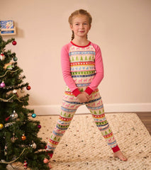 Hatley Sleepwear | Girls Cream Painted Fair Isle Raglan Organic Cotton Pajama Set