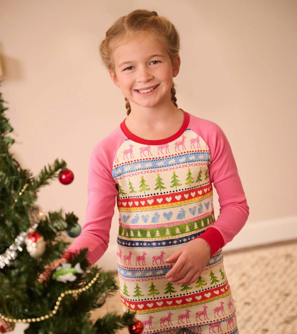 Hatley Sleepwear | Girls Cream Painted Fair Isle Raglan Organic Cotton Pajama Set