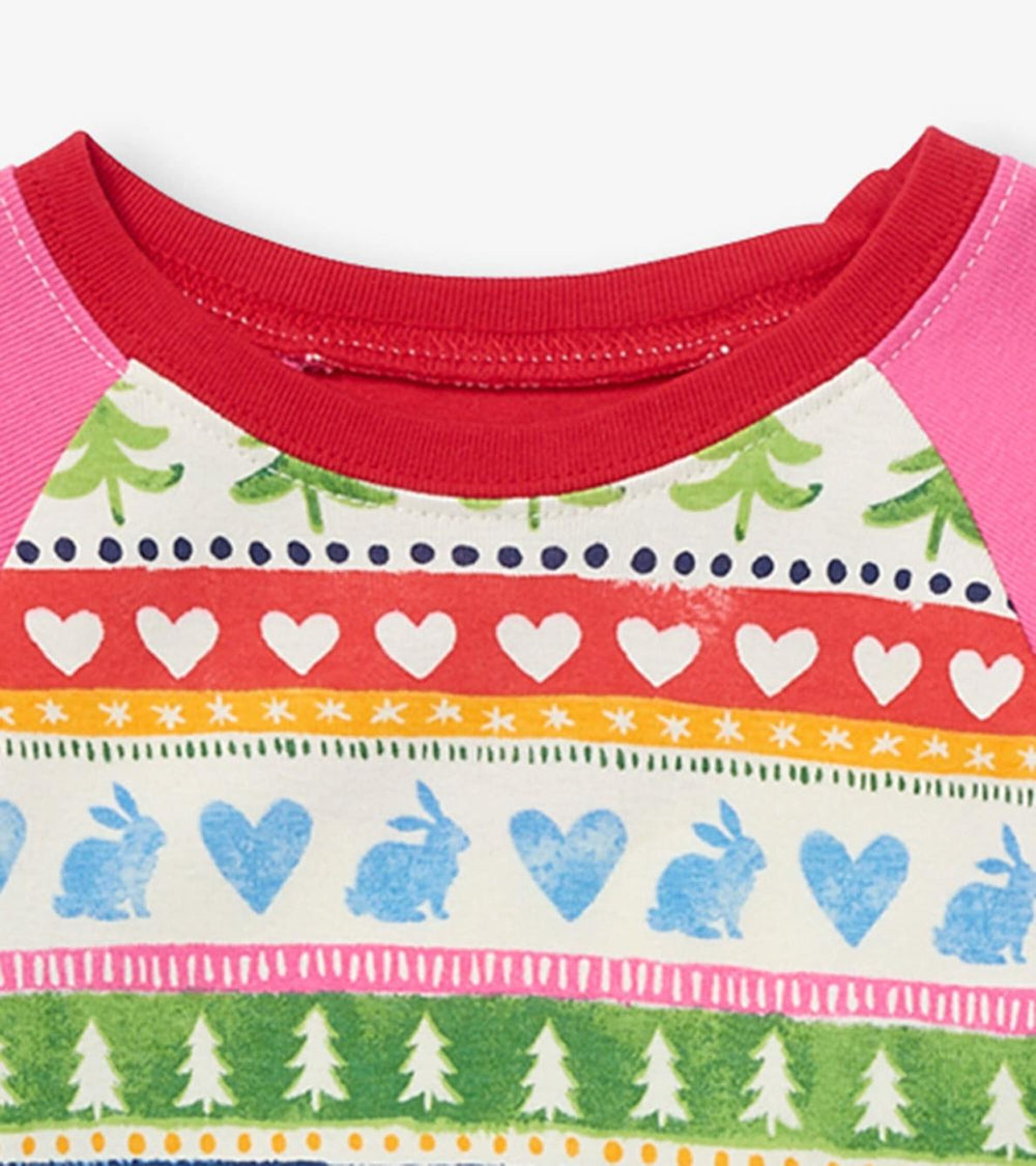 Hatley Sleepwear | Girls Cream Painted Fair Isle Raglan Organic Cotton Pajama Set