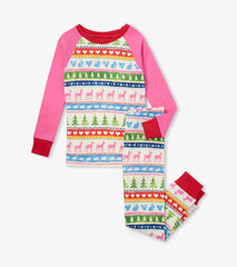 Hatley Sleepwear | Girls Cream Painted Fair Isle Raglan Organic Cotton Pajama Set