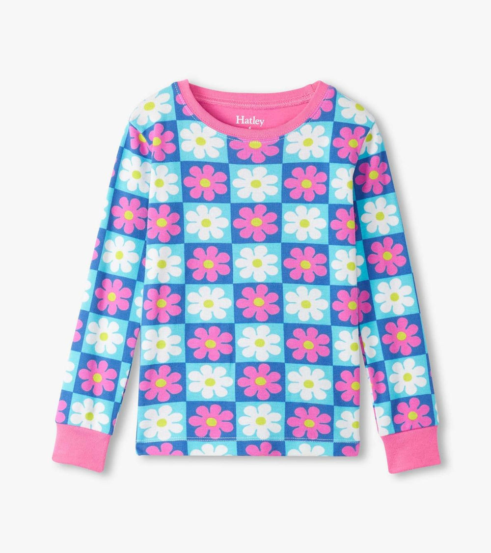 Hatley Sleepwear | Girls Girls Checkered Daisies Organic Cotton Pajama Set