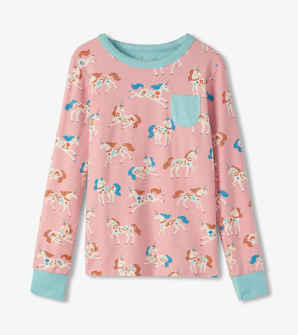 Hatley Sleepwear | Girls Girls Folksy Unicorns Bamboo Pajama Set