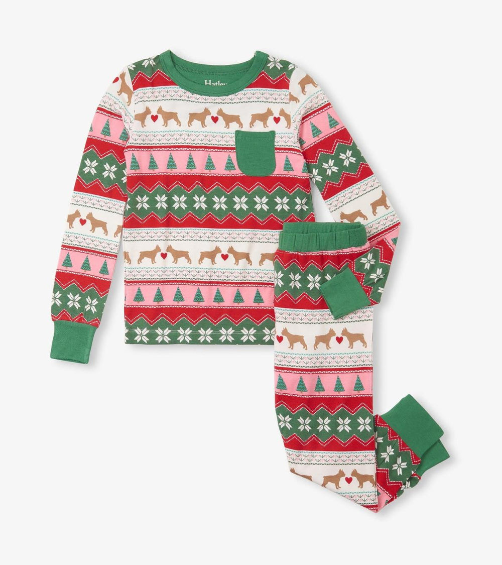 Hatley Sleepwear | Girls Girls Puppy Hearts Fair Isle Bamboo Pajama Set