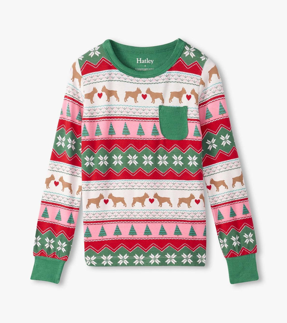 Hatley Sleepwear | Girls Girls Puppy Hearts Fair Isle Bamboo Pajama Set