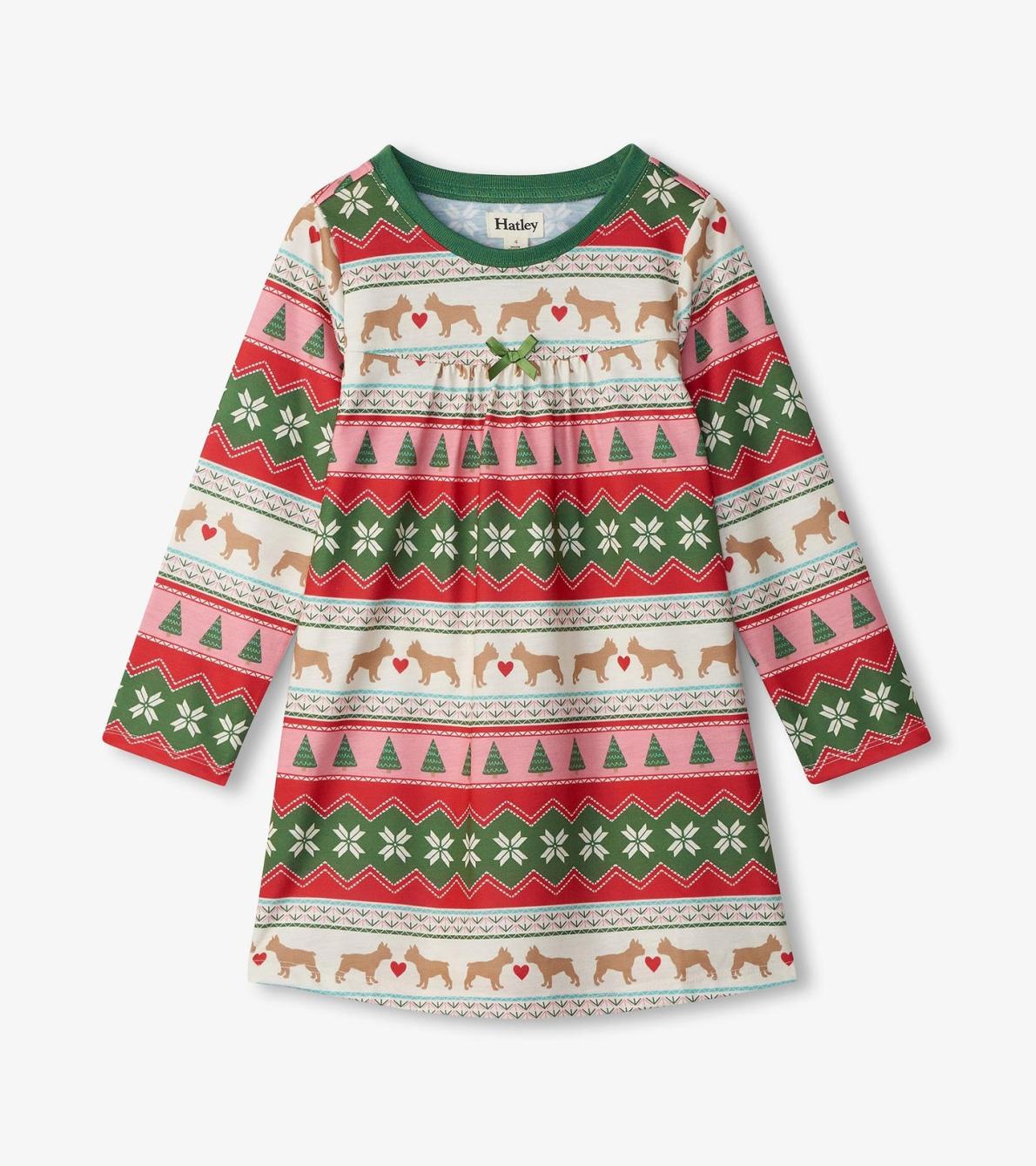 Hatley Sleepwear | Girls Girls Puppy Hearts Fair Isle Long Sleeve Nightdress