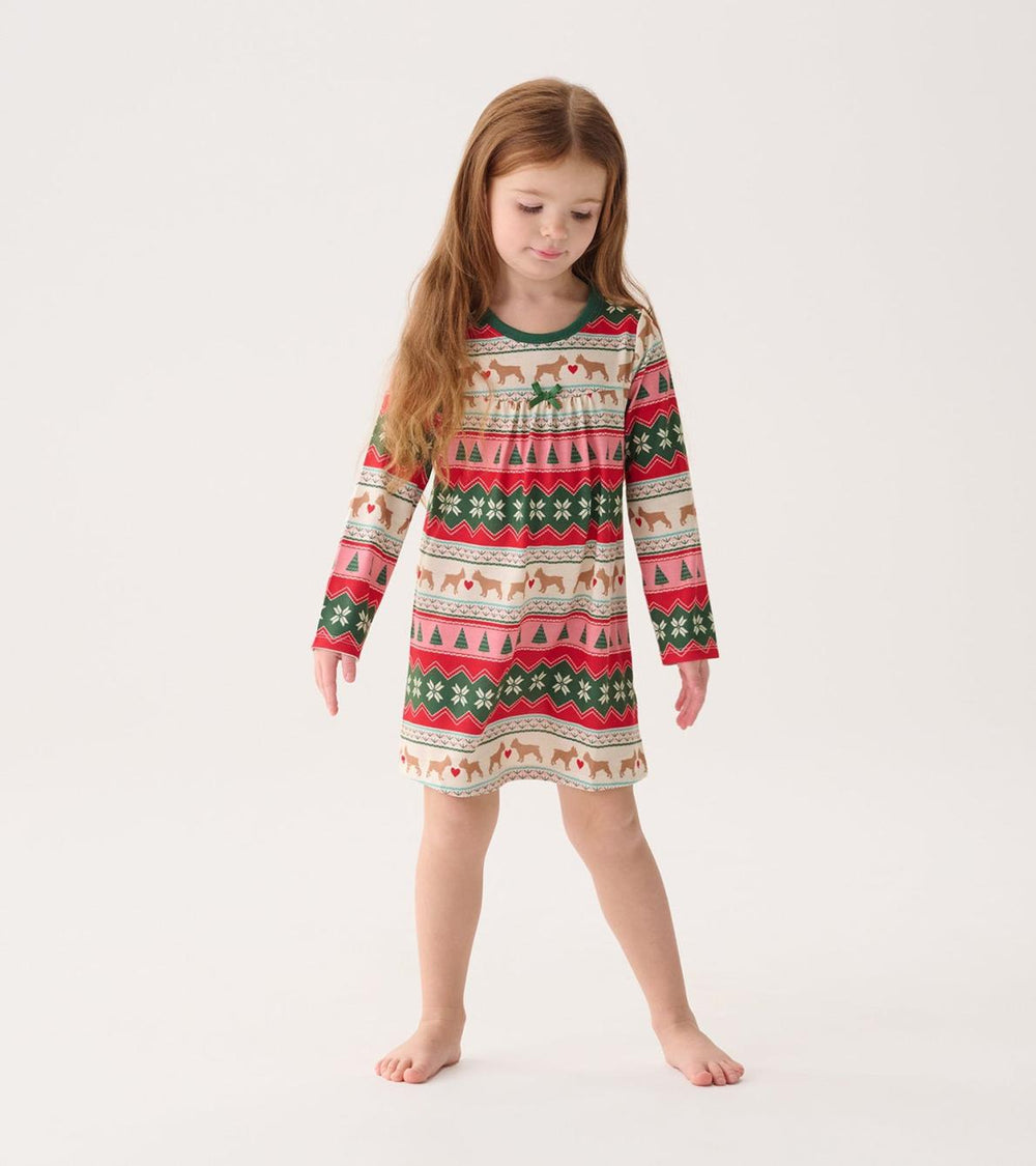 Hatley Sleepwear | Girls Girls Puppy Hearts Fair Isle Long Sleeve Nightdress