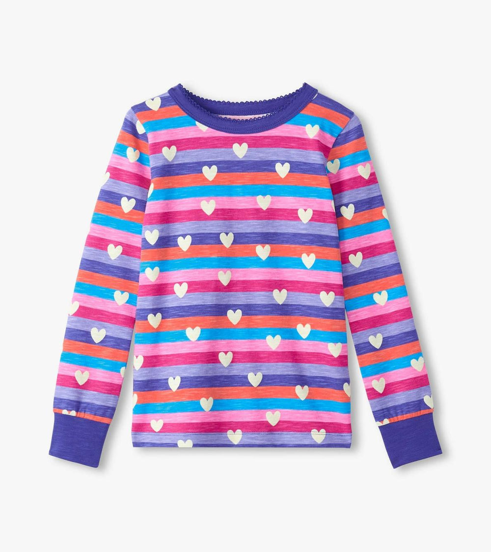 Hatley Sleepwear | Girls Girls Stripes &amp; Hearts Pajama Set