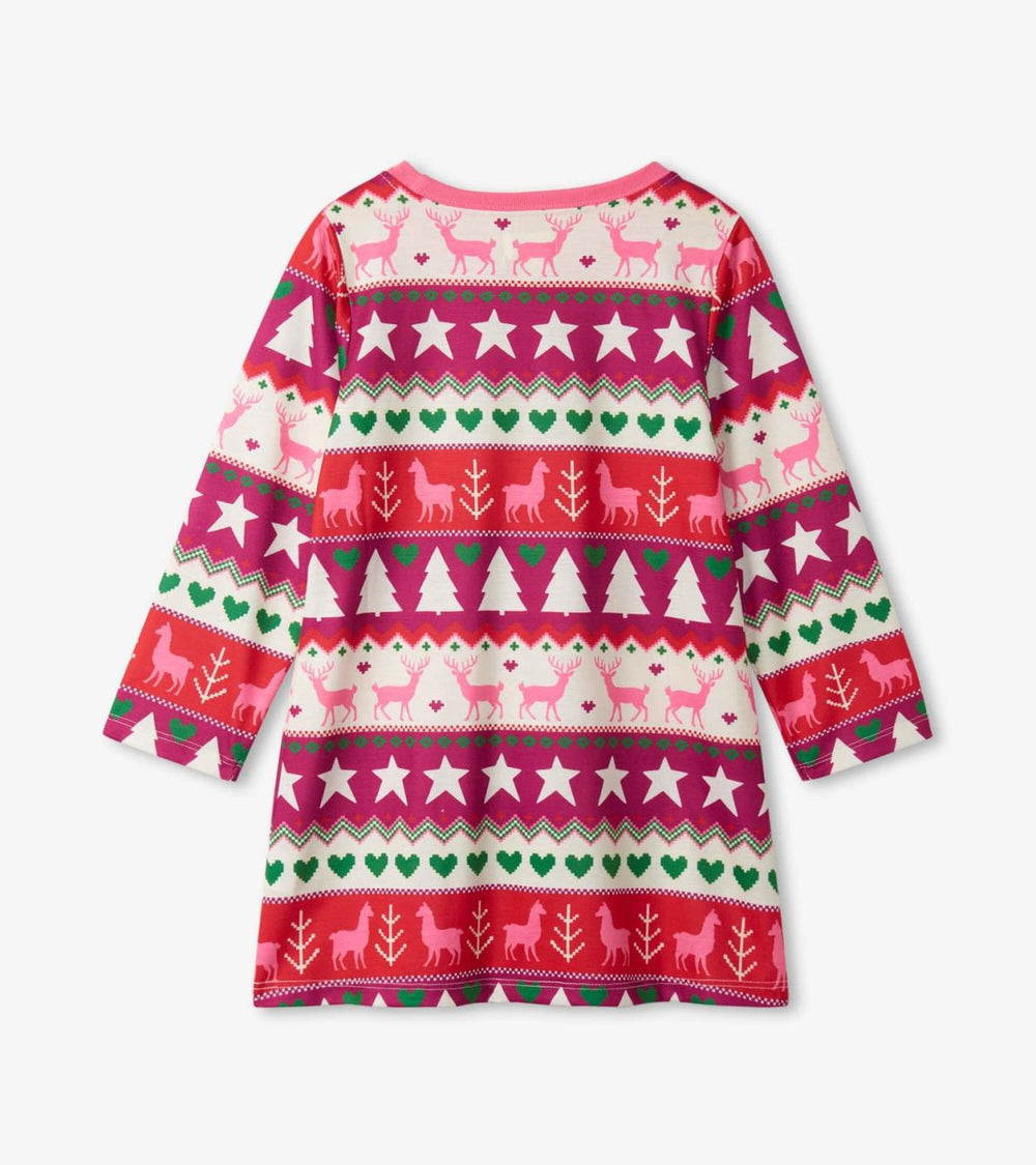 Hatley Sleepwear | Girls Holiday Fair Isle Long Sleeve Girls Nightgown