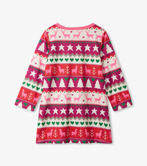Hatley Sleepwear | Girls Holiday Fair Isle Long Sleeve Girls Nightgown