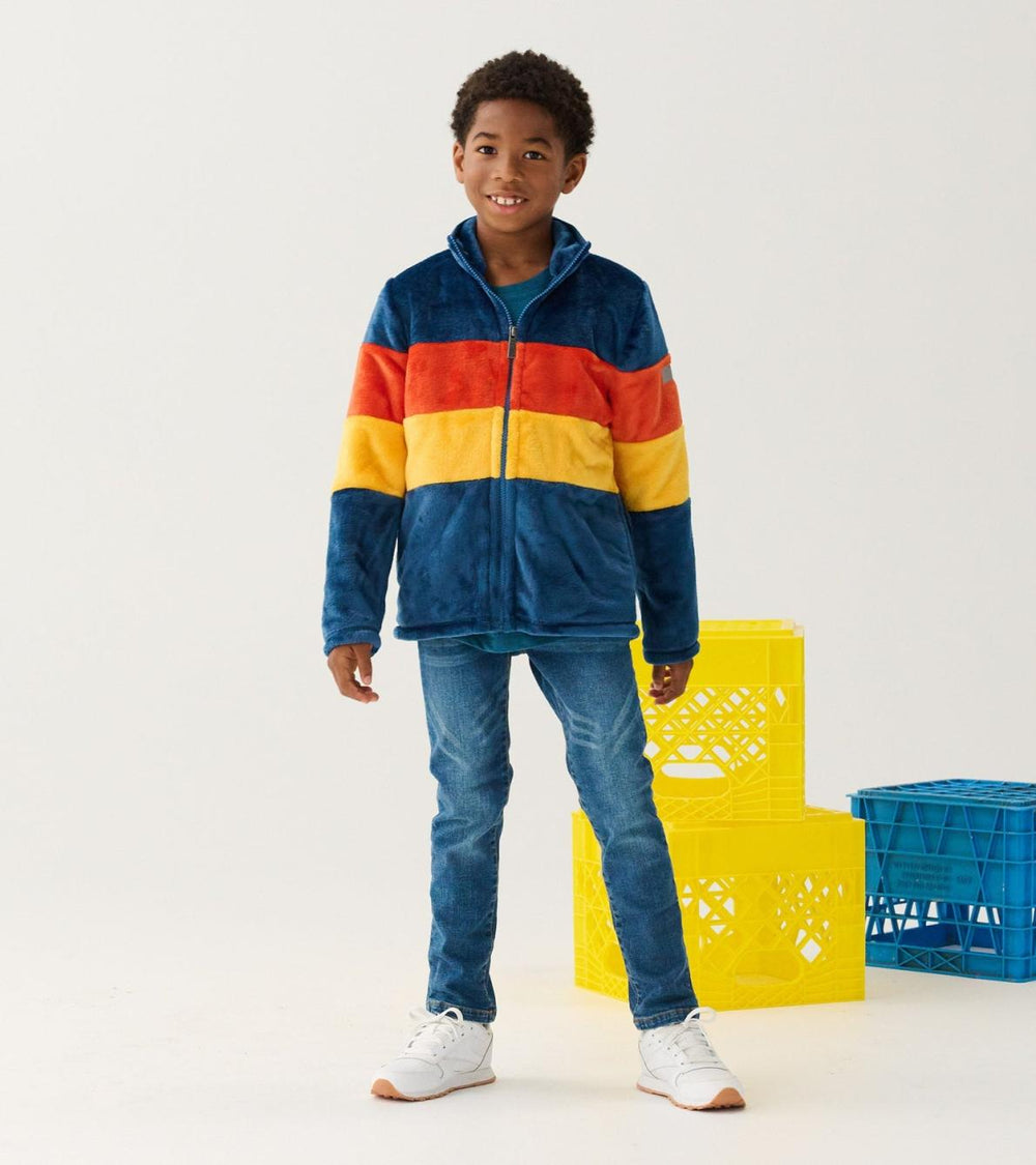 Hatley Sweaters | Boys Boys Colour Block Fuzzy Fleece Zip-Up Jacket