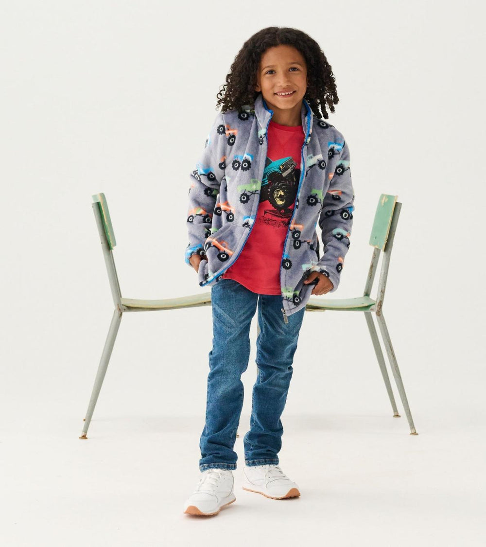Hatley Sweaters | Boys Boys Monster Trucks Fuzzy Fleece Zip-Up Jacket