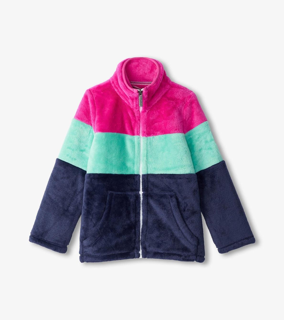 Hatley Sweaters | Girls Girls Colourblock Stripes Fuzzy Fleece Zip-Up Jacket