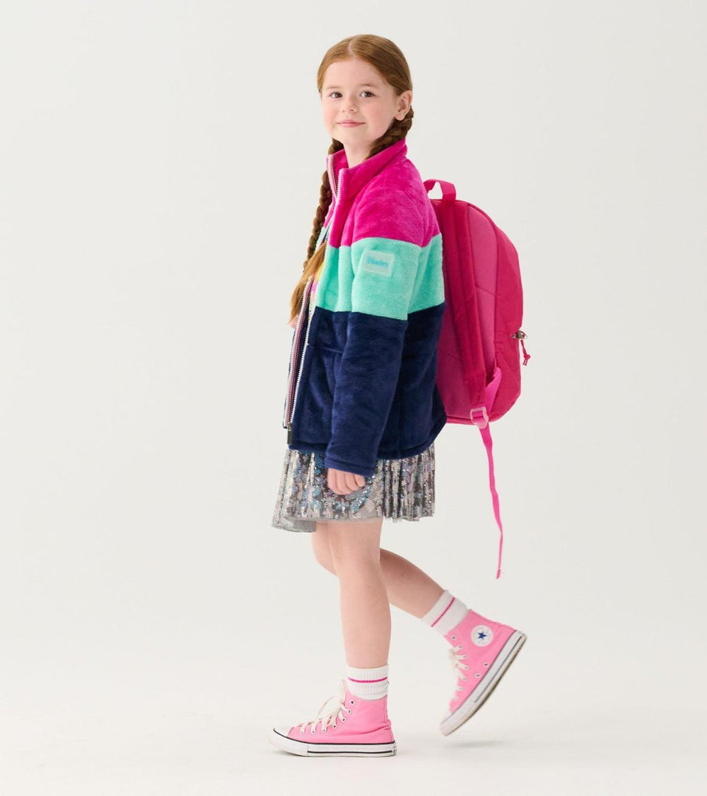 Hatley Sweaters | Girls Girls Colourblock Stripes Fuzzy Fleece Zip-Up Jacket