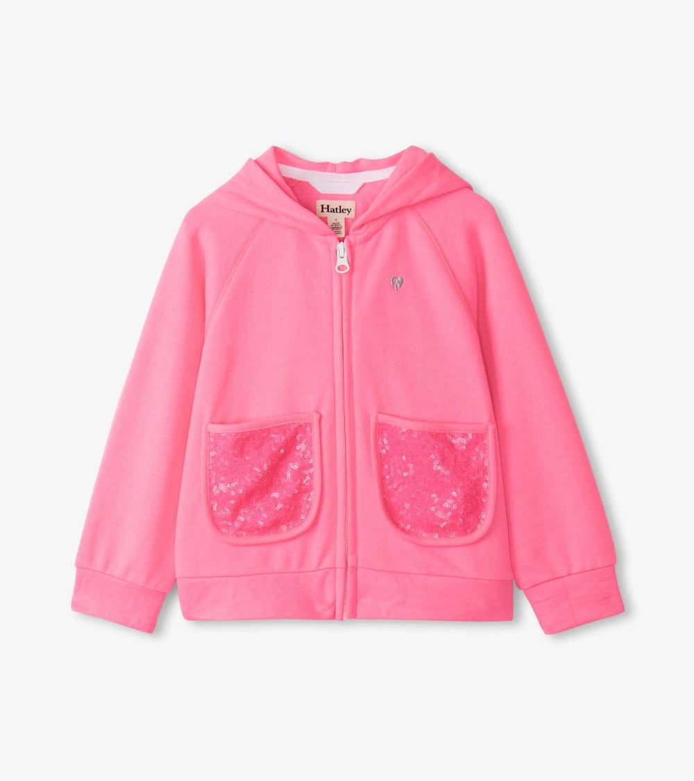 Hatley Sweaters | Girls Girls Pink Neon Raglan Hoodie