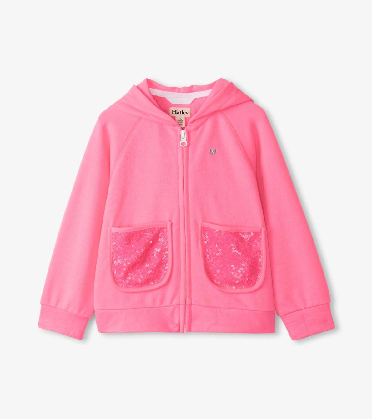 Hatley Sweaters | Girls Girls Pink Neon Raglan Hoodie
