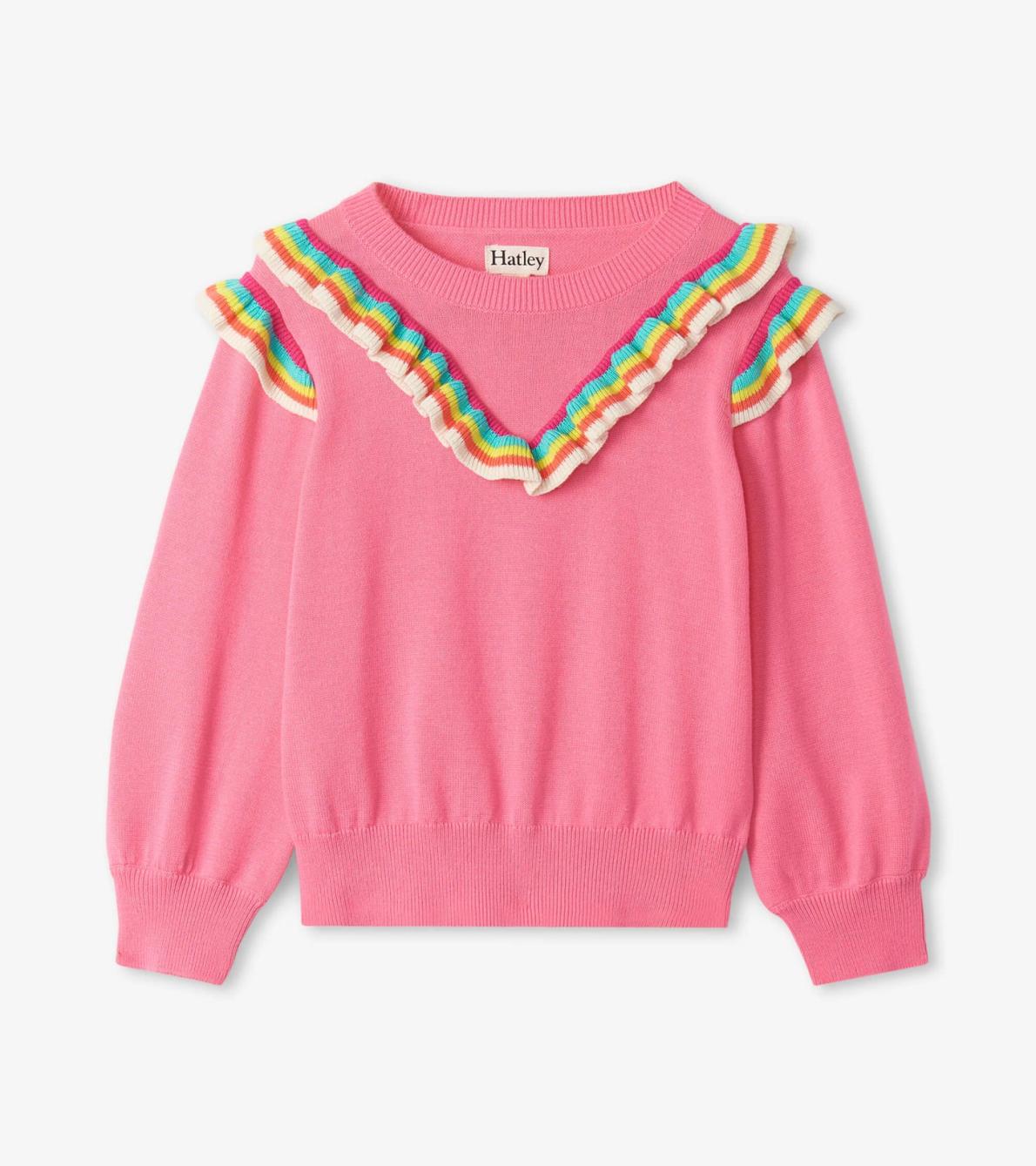Hatley Sweaters | Girls Girls Pink Rainbow Ruffle Sweater