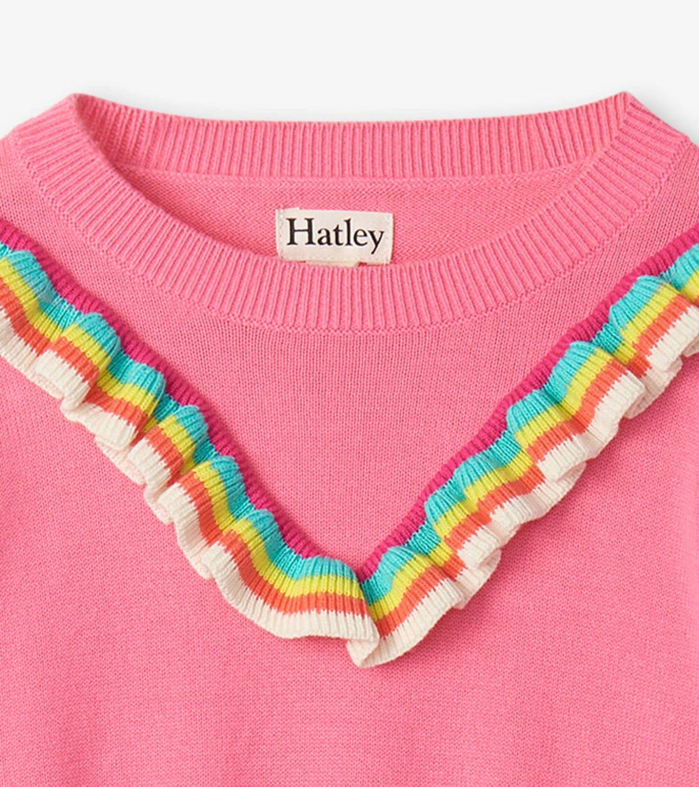 Hatley Sweaters | Girls Girls Pink Rainbow Ruffle Sweater
