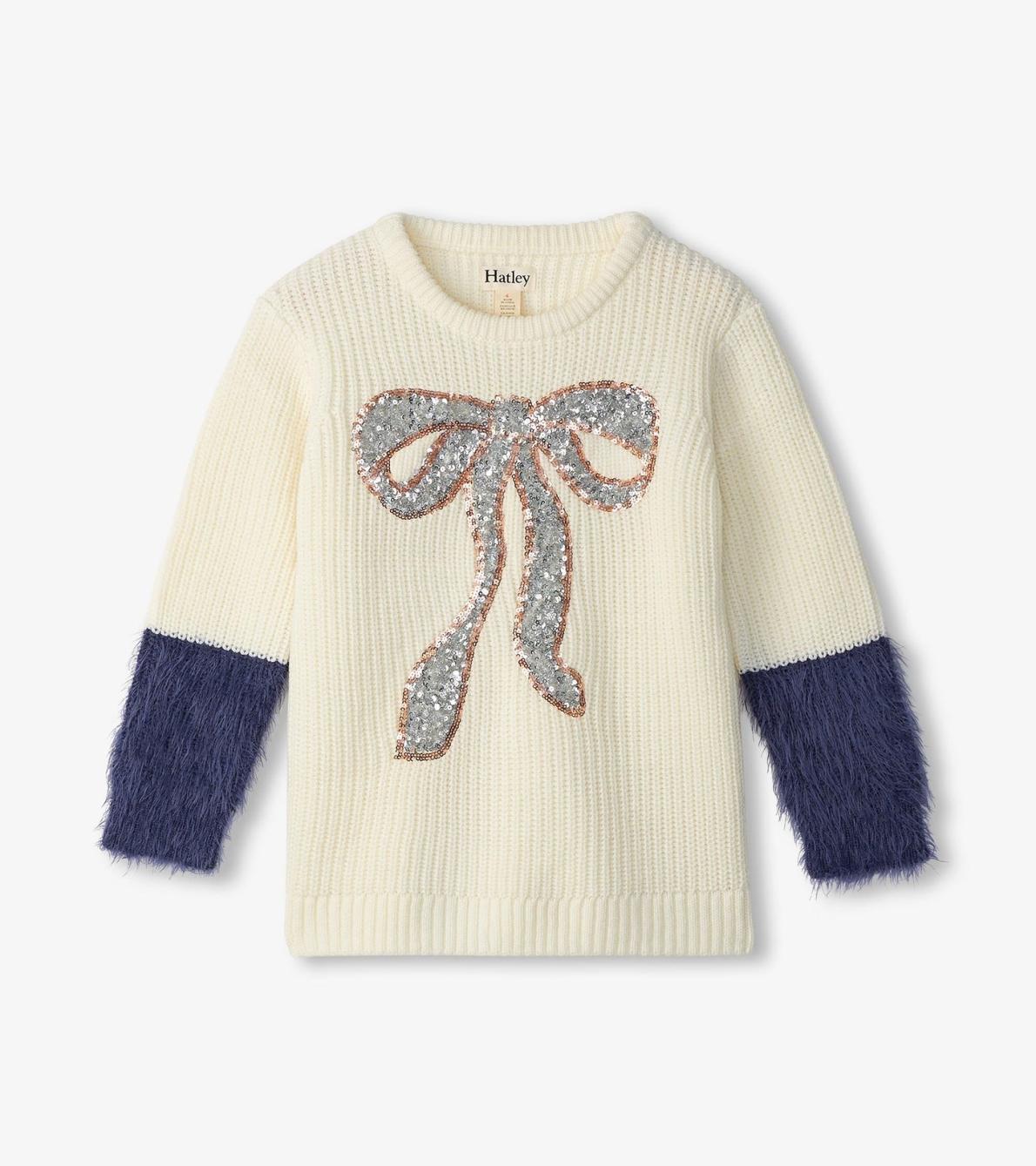 Hatley Sweaters | Girls Girls Sequin Bow Fluffy Sleeve Sweater