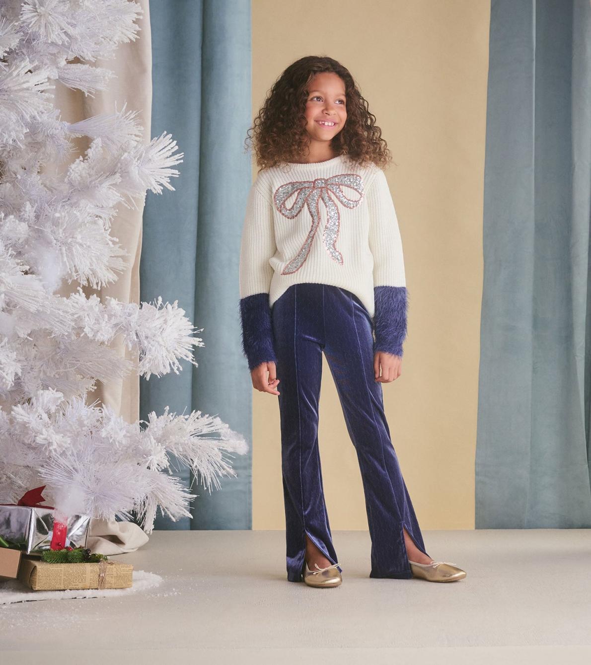 Hatley Sweaters | Girls Girls Sequin Bow Fluffy Sleeve Sweater