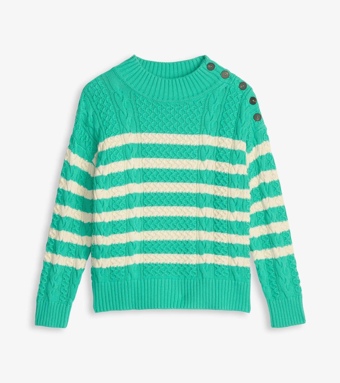 Hatley Sweaters | Women Button Neck Sweater - Turquoise Stripes