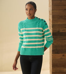 Hatley Sweaters | Women Button Neck Sweater - Turquoise Stripes