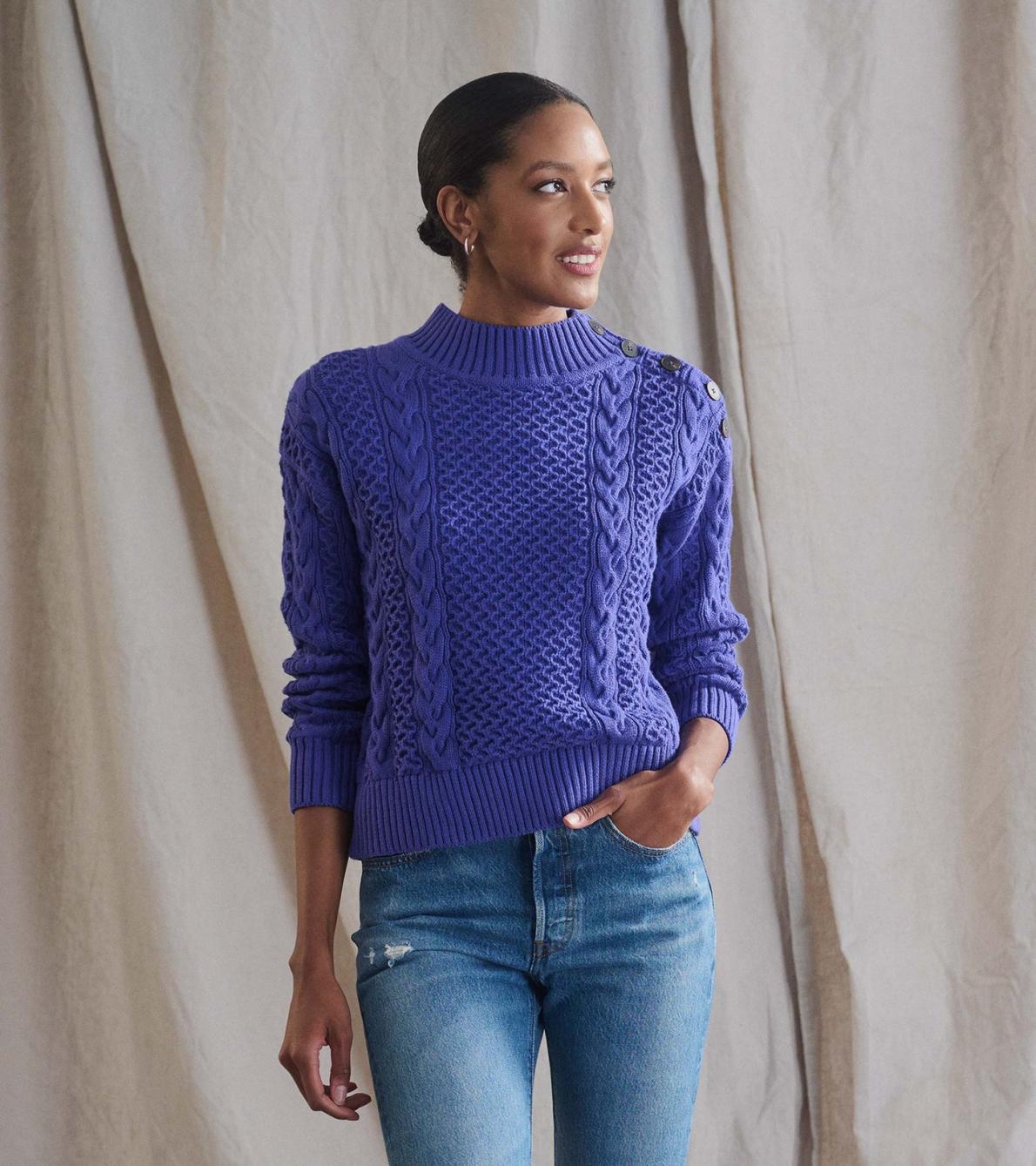 Hatley Sweaters | Women Button Neck Sweater - Ultra Violet