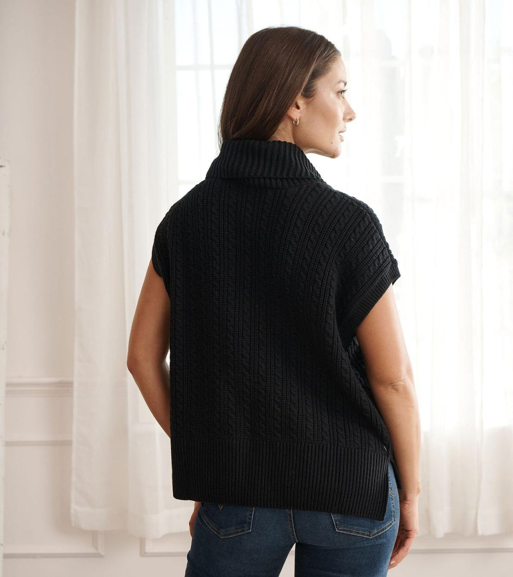 Hatley Sweaters | Women Cable Knit Vest - Black Caviar