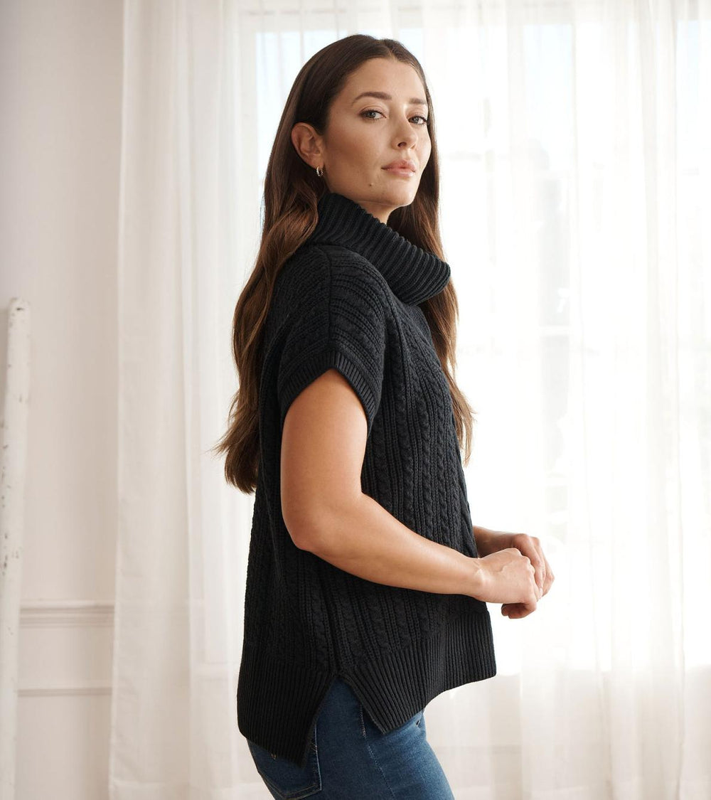 Hatley Sweaters | Women Cable Knit Vest - Black Caviar