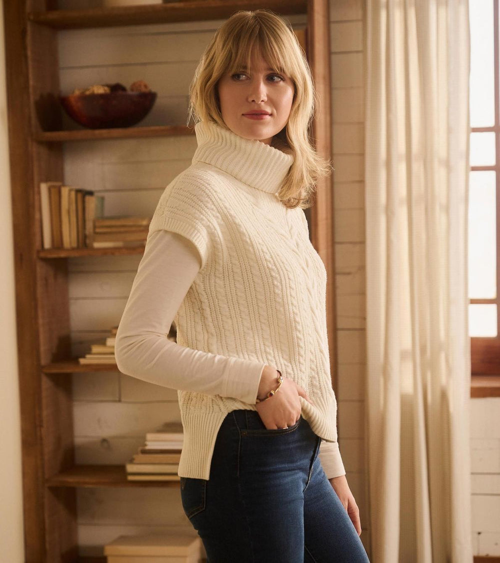 Hatley Sweaters | Women Cable Knit Vest - Winter White