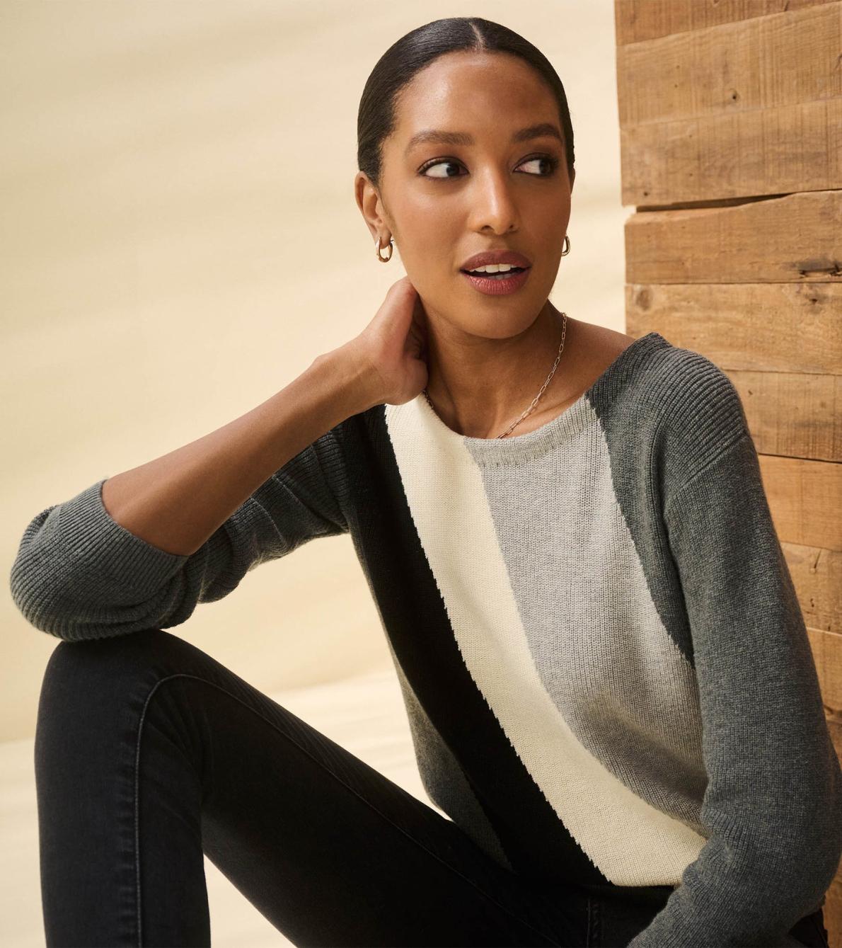 Hatley Sweaters | Women Devon Sweater - Diagonal Stripes