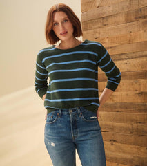 Hatley Sweaters | Women Devon Sweater - Teal Heather Stripes