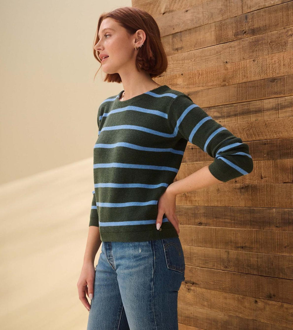 Hatley Sweaters | Women Devon Sweater - Teal Heather Stripes