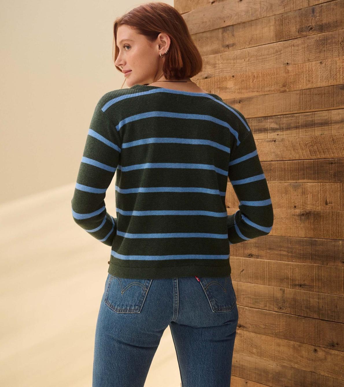 Hatley Sweaters | Women Devon Sweater - Teal Heather Stripes