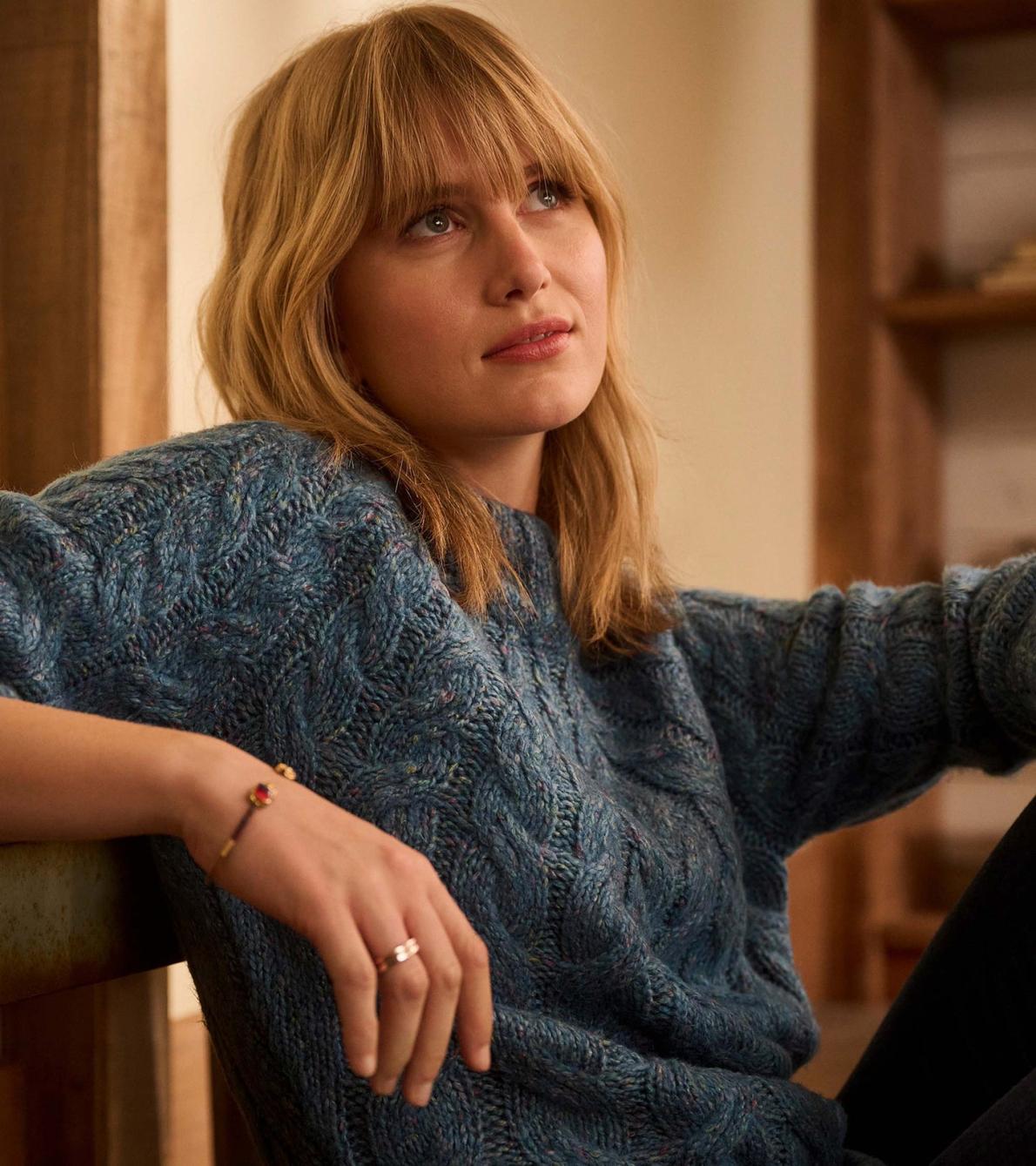 Hatley Sweaters | Women Dylan Cable Knit Sweater - Blue Heather