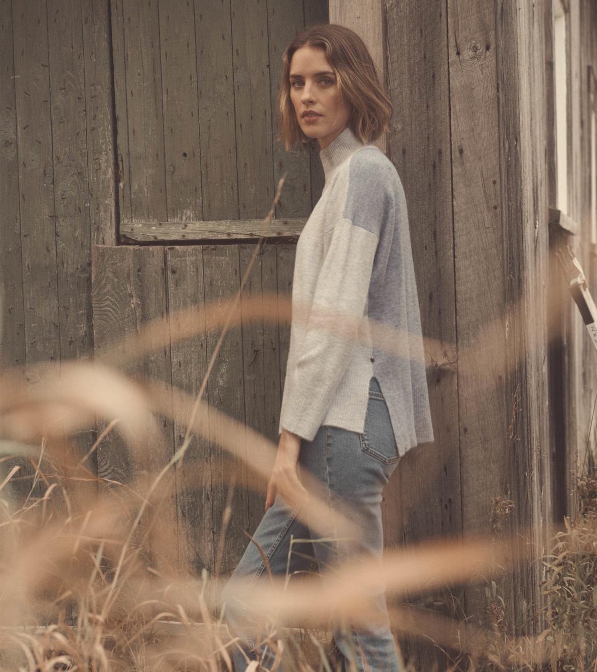 Hatley Sweaters | Women Mock Neck Tunic - Blue Colorblock