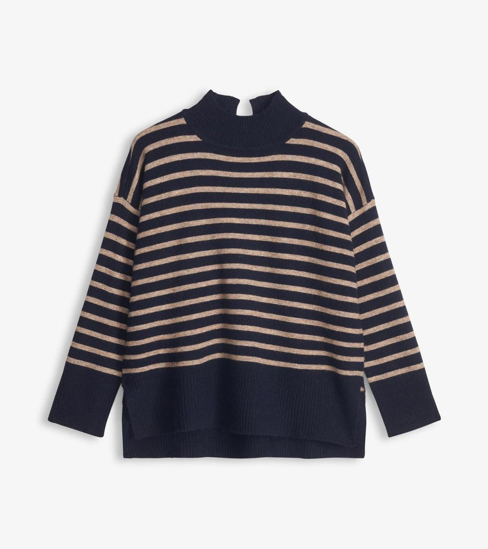 Hatley Sweaters | Women Mock Neck Tunic - Navy Taupe Stripes