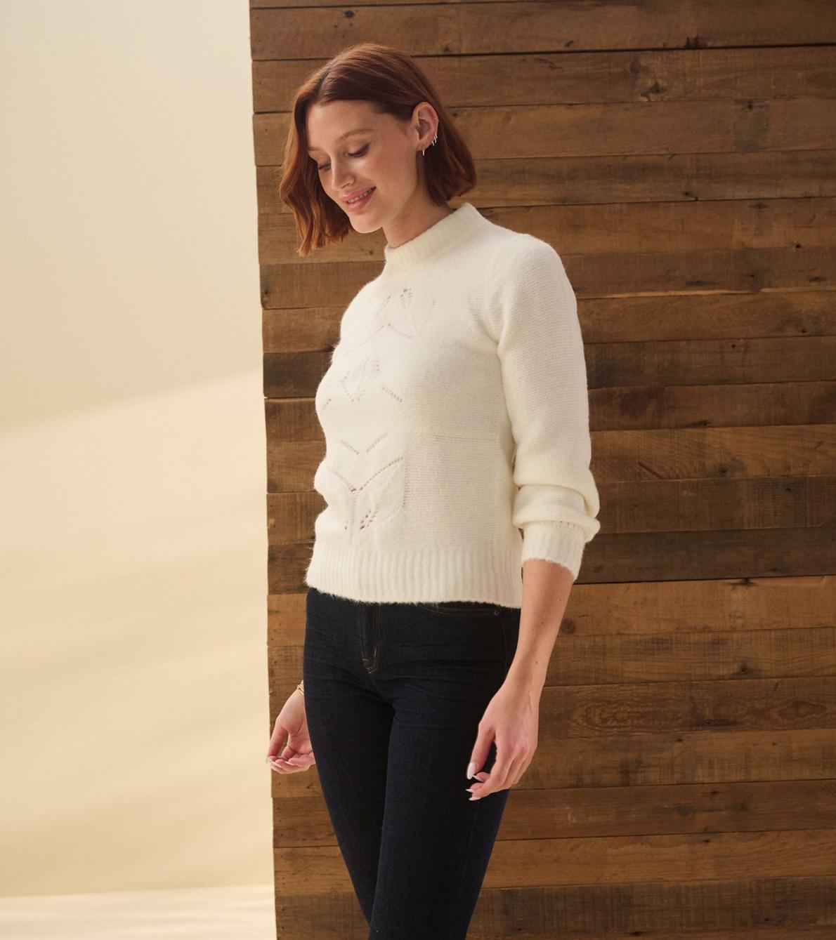 Hatley Sweaters | Women Petal Cable Sweater - Winter White