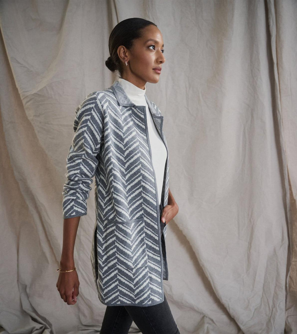 Hatley Sweaters | Women Sweater Blazer - Grey Chevron