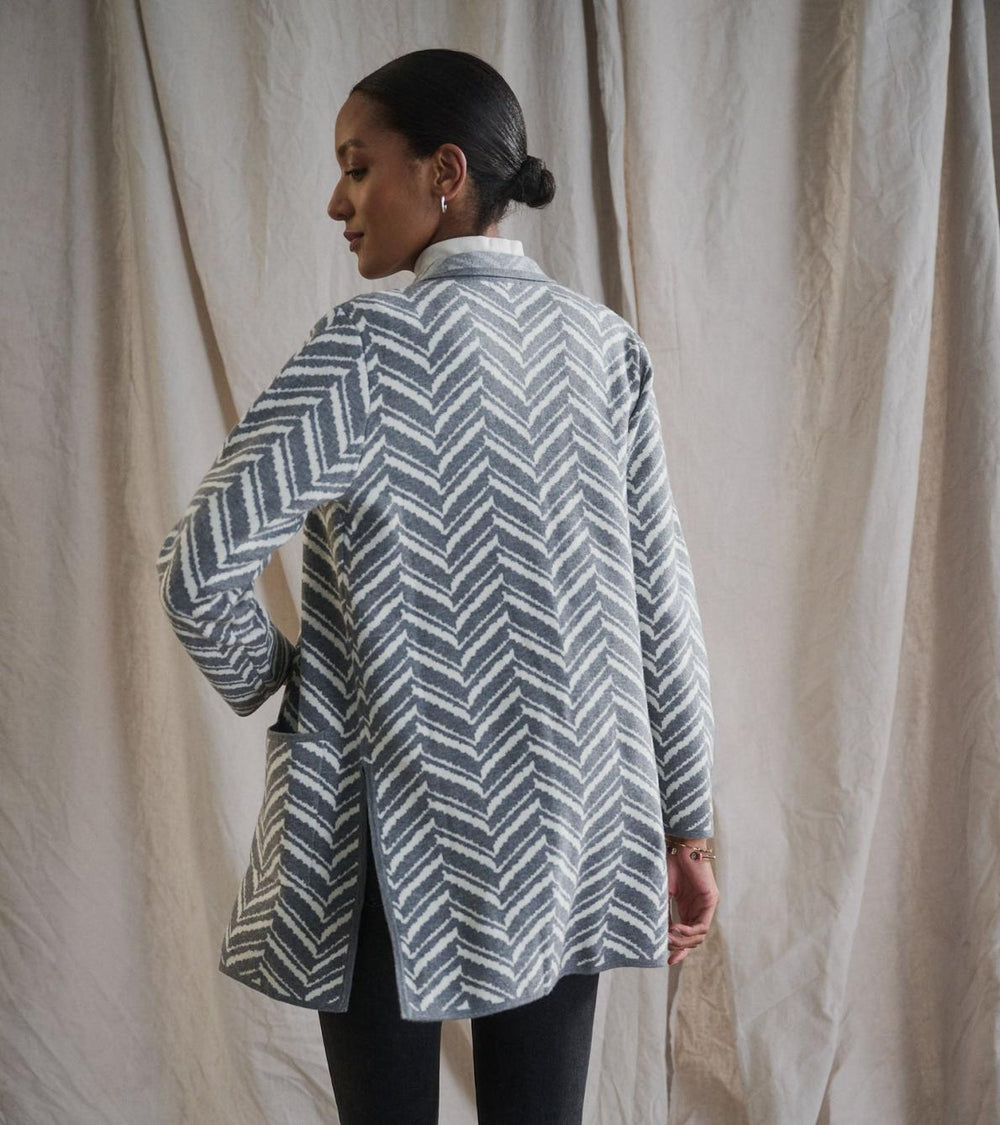 Hatley Sweaters | Women Sweater Blazer - Grey Chevron