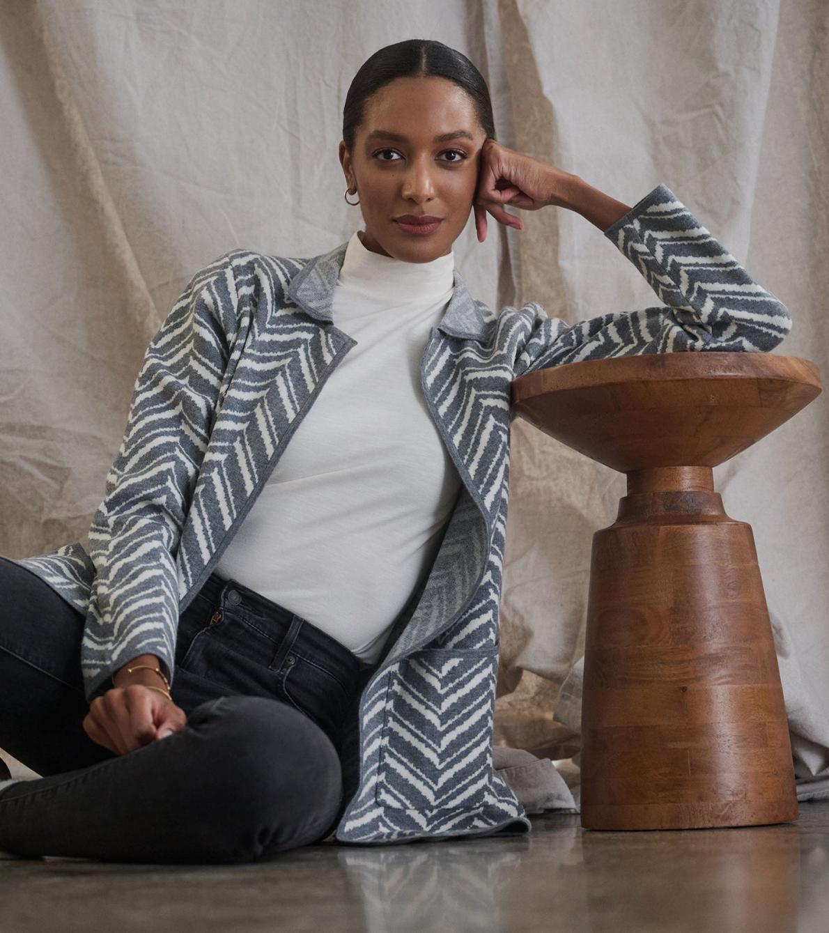 Hatley Sweaters | Women Sweater Blazer - Grey Chevron
