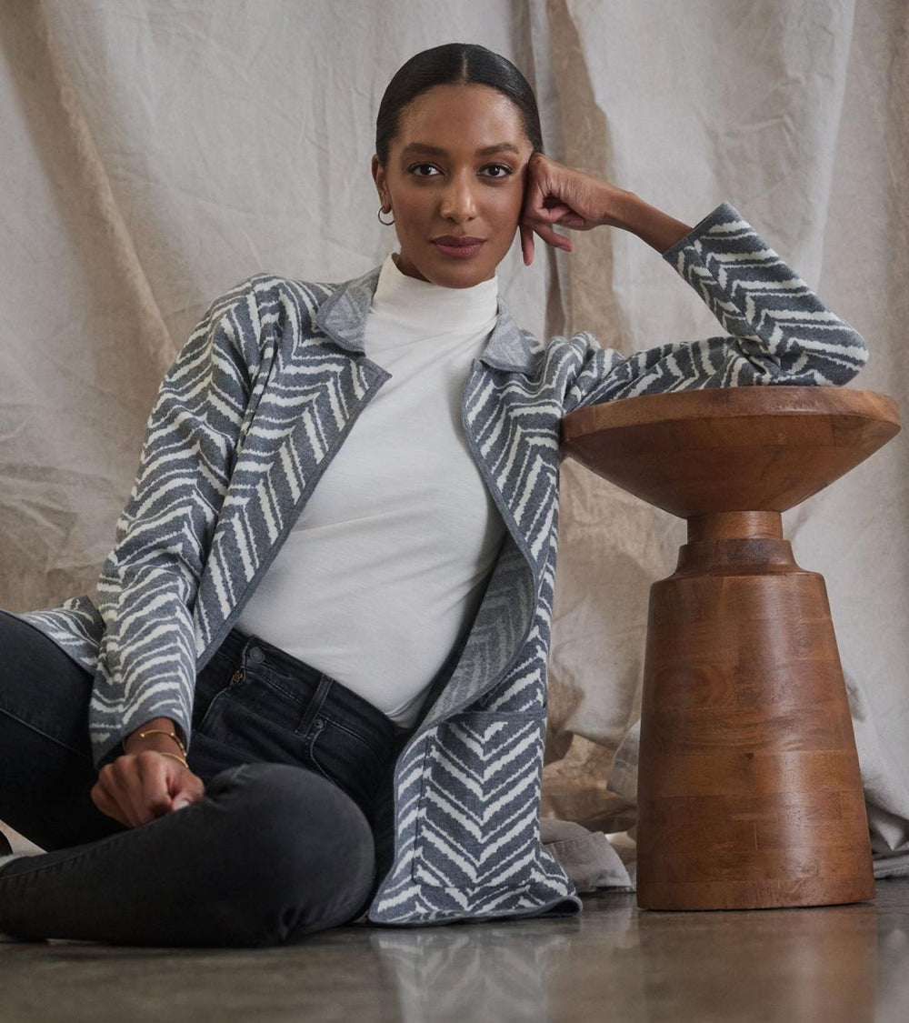 Hatley Sweaters | Women Sweater Blazer - Grey Chevron