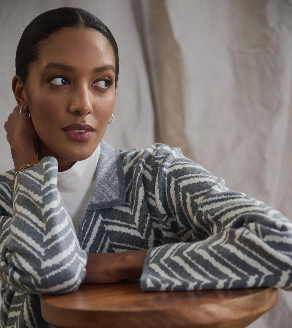 Hatley Sweaters | Women Sweater Blazer - Grey Chevron